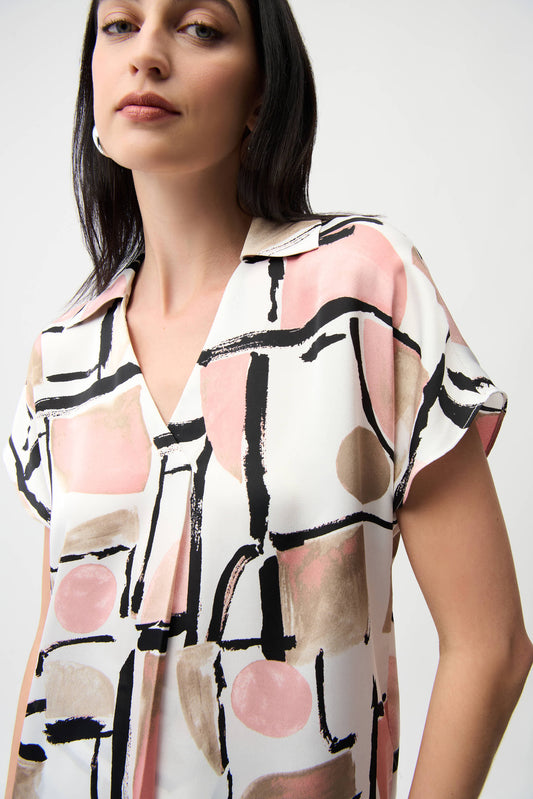 Boxy satin top with abstract print - Joseph Ribkoff #261308