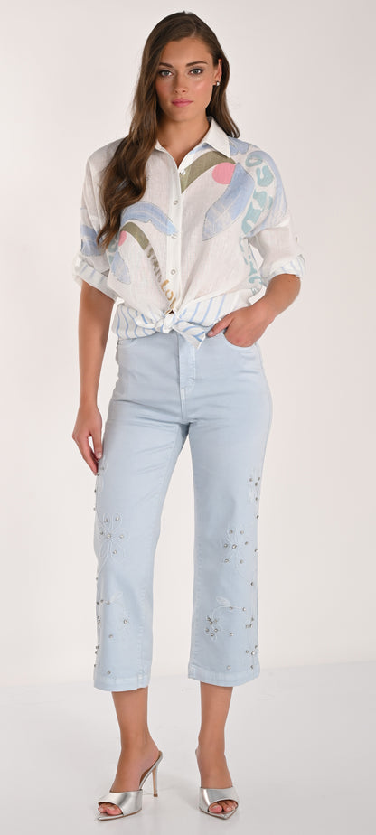 Straight-leg jeans with a slightly flared leg and floral embroidery – Frank Lyman #261613