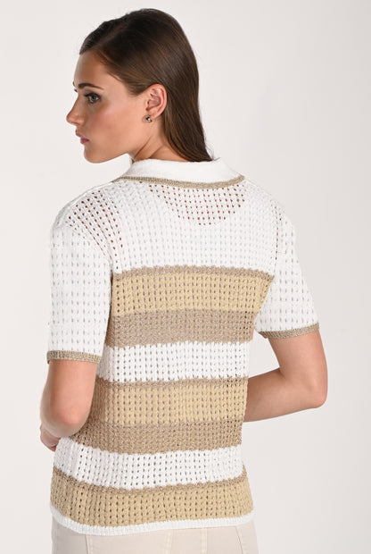 Sparkling Openwork Knit Cardigan with Polo Collar – Frank Lyman #261629