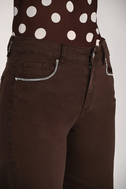 Jean Droit en Denim Orné de Strass et Fentes Latérales – Frank Lyman #261639
