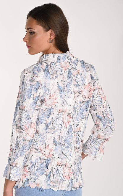 Textured Blouse with Notched Collar and Floral Pattern – Frank Lyman #261648