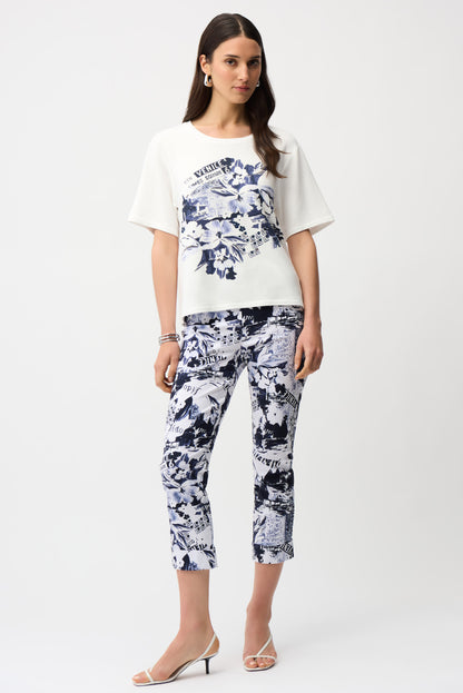 Élégance Imprimée – T-Shirts Vanille à Détails Strassés Joseph Ribkoff #261967