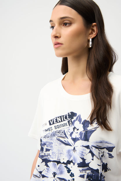 Élégance Imprimée – T-Shirts Vanille à Détails Strassés Joseph Ribkoff #261967