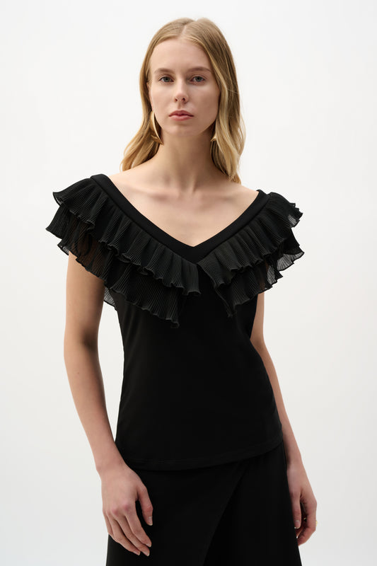 Fitted top in silky knit and georgette with pleats - Joseph Ribkoff #262089