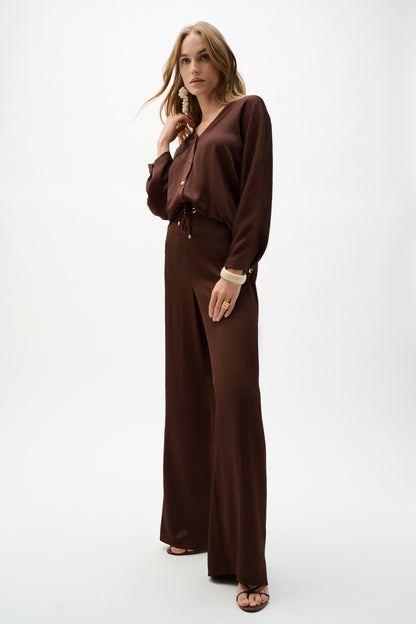 Pantalon à enfiler à jambe large en satin froissé - Joseph Ribkoff #262152