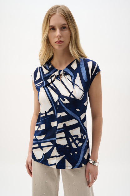 Fitted silky knit top with abstract print - Joseph Ribkoff #262216
