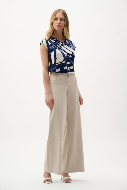 Fitted silky knit top with abstract print - Joseph Ribkoff #262216