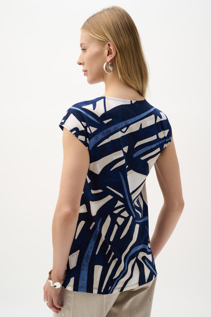 Fitted silky knit top with abstract print - Joseph Ribkoff #262216