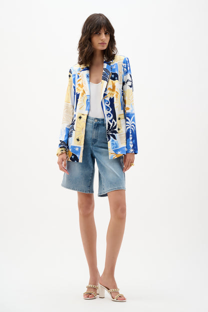 Veston ajusté à imprimé tropical en tricot soyeux - Joseph Ribkoff #262232