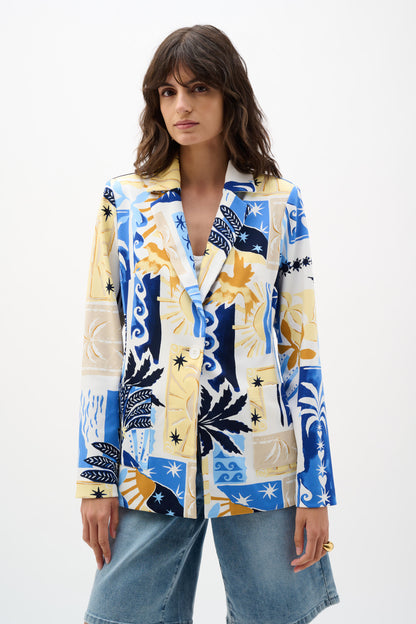 Veston ajusté à imprimé tropical en tricot soyeux - Joseph Ribkoff #262232