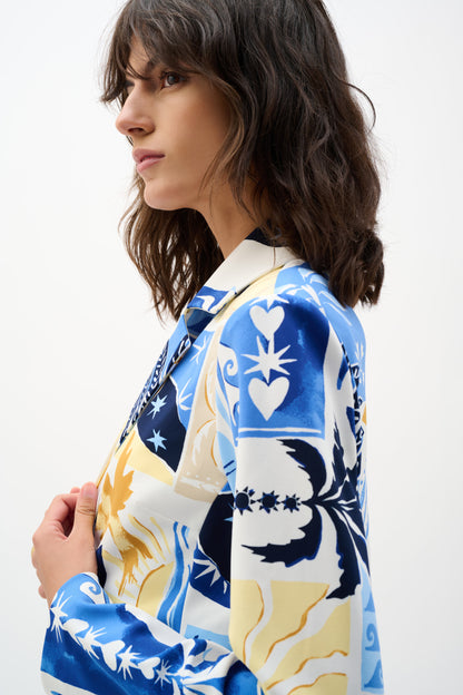 Veston ajusté à imprimé tropical en tricot soyeux - Joseph Ribkoff #262232
