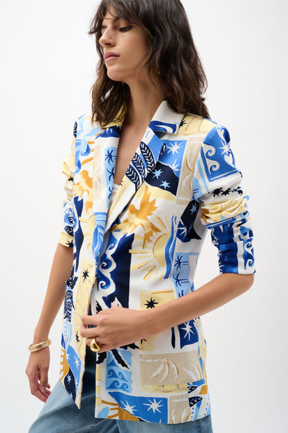 Veston ajusté à imprimé tropical en tricot soyeux - Joseph Ribkoff #262232