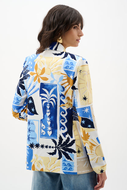 Veston ajusté à imprimé tropical en tricot soyeux - Joseph Ribkoff #262232