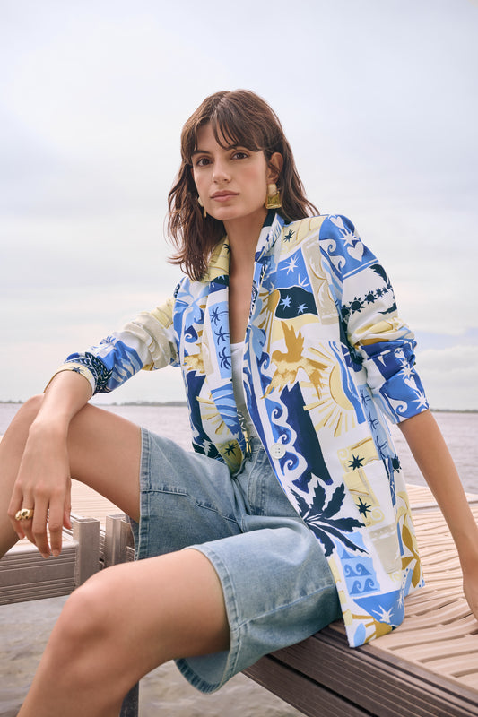 Veston ajusté à imprimé tropical en tricot soyeux - Joseph Ribkoff #262232