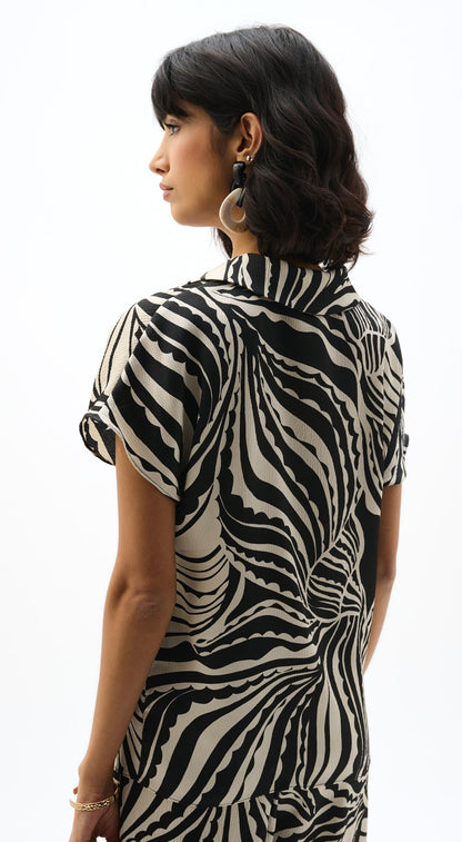 Blouse à imprimé abstrait en satin bouillonné - Joseph Ribkoff #262255