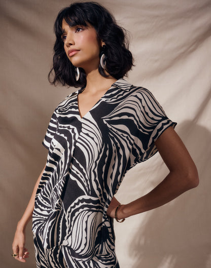 Blouse à imprimé abstrait en satin bouillonné - Joseph Ribkoff #262255
