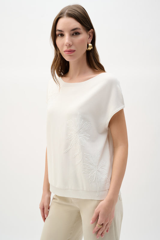 Viscose knit top with embroidered flowers - Joseph Ribkoff #262942