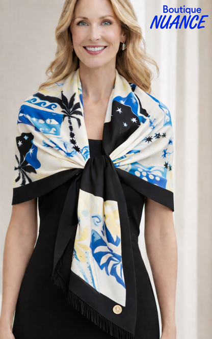 Artistic Print Modal Scarf with Delicate Fringes – Joseph Ribkoff #262969