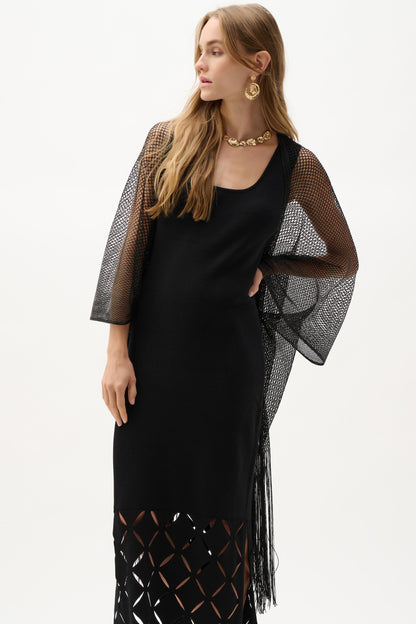 Draped open-knit jacket with fringe - Joseph Ribkoff #262973