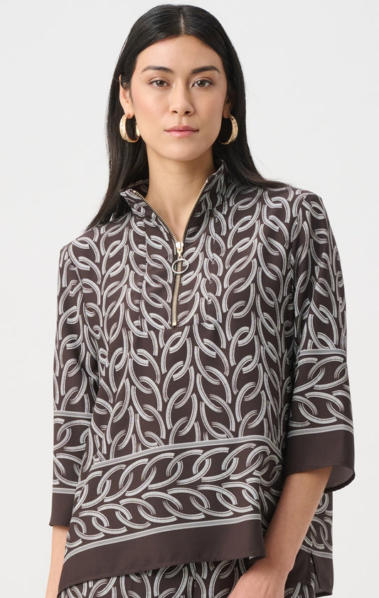 Haut à coupe boxy en tissu tissé recyclé, imprimé de chaîne - Joseph Ribkoff #263054
