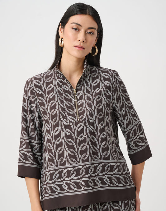 Haut à coupe boxy en tissu tissé recyclé, imprimé de chaîne - Joseph Ribkoff #263054