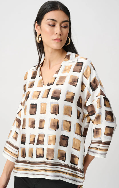 Haut boxy en satin recyclé à imprimé géométrique - Joseph Ribkoff #263088