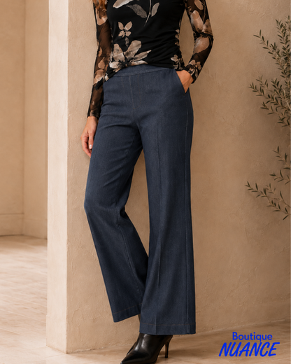 Frank Lyman #263138 – Structured Wide Leg Woven Denim Pants