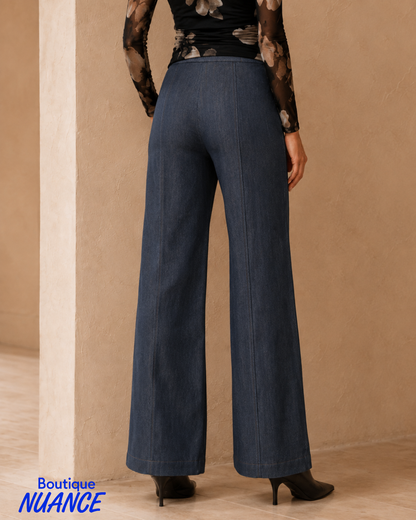 Frank Lyman #263138 – Structured Wide Leg Woven Denim Pants