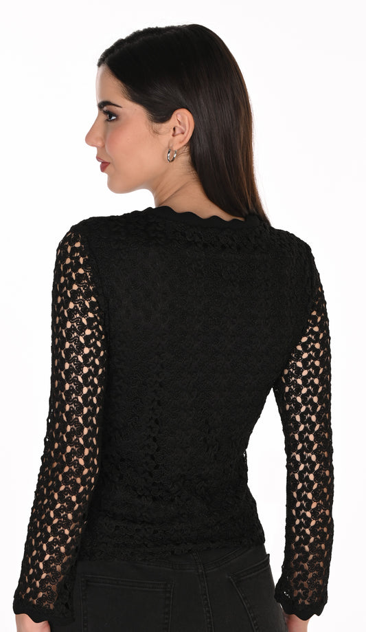 Haut ajusté en tricot texturé et dentelle ajourée - Frank Lyman #263198