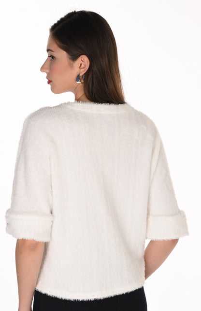 Knit fluffy top with bow detail - Frank Lyman #263356