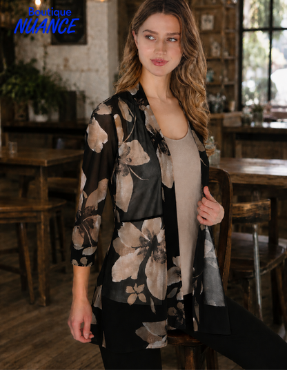 Cardigan en tricot filet à imprimé floral - Frank Lyman  #263438