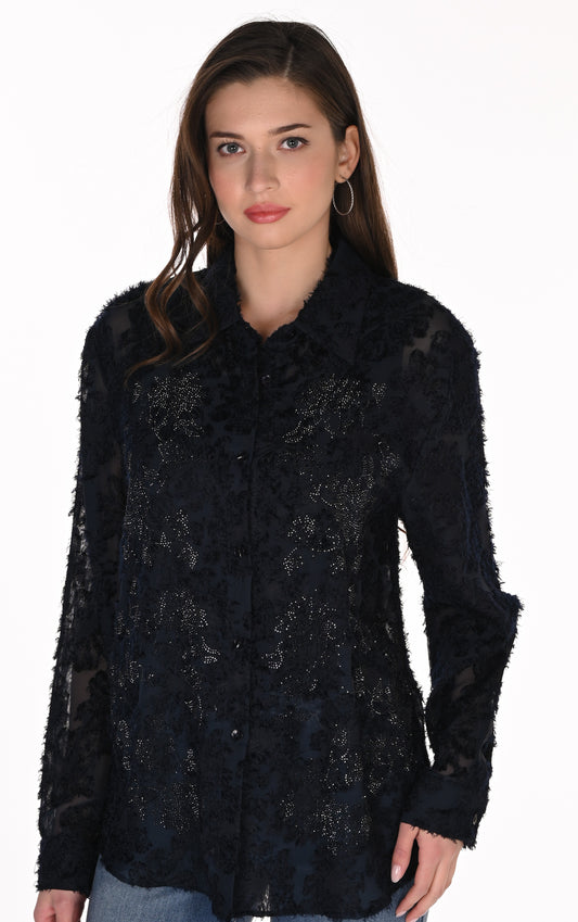 Frank Lyman - Textured Floral Blouse with Delicate Sheen #263712