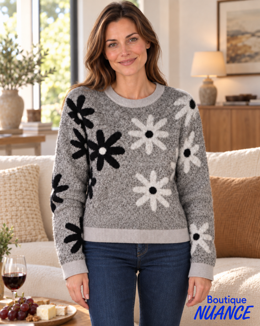 Pull fleuri texturé à motif floral contrastant - Frank Lyman  #263713