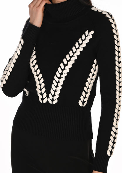 Pull col roulé ajusté à détails tressés contrastants - Frank Lyman #263754