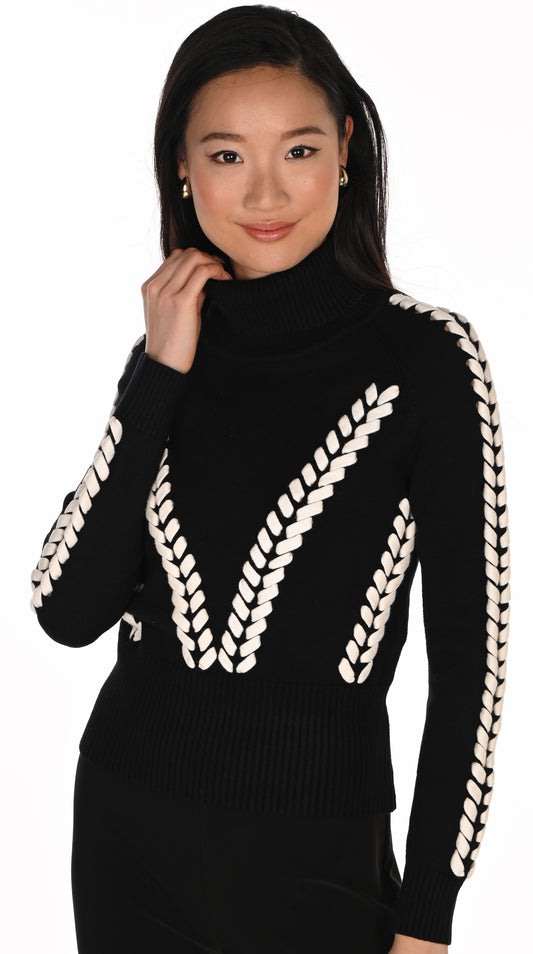 Pull col roulé ajusté à détails tressés contrastants - Frank Lyman #263754