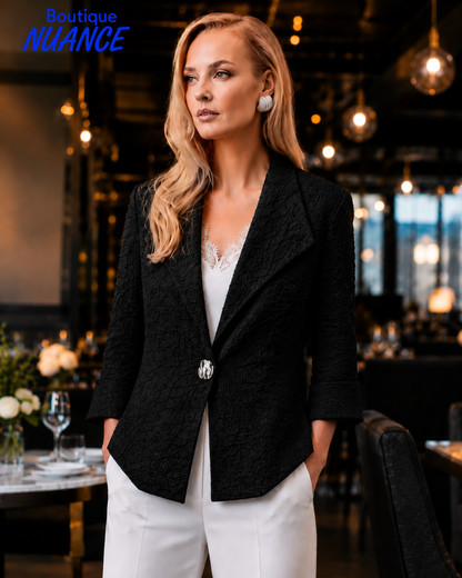 Signature | Blouson trapèze en jacquard texturé en lurex à col à revers - Joseph Ribkoff  #263761