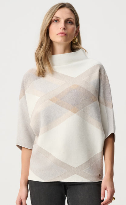 Tricot à col entonnoir brossé en viscose et en nylon à carreaux - Joseph Ribkoff  #263947