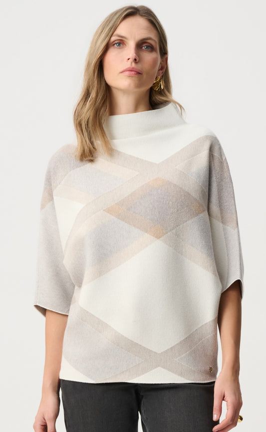 Tricot à col entonnoir brossé en viscose et en nylon à carreaux - Joseph Ribkoff  #263947