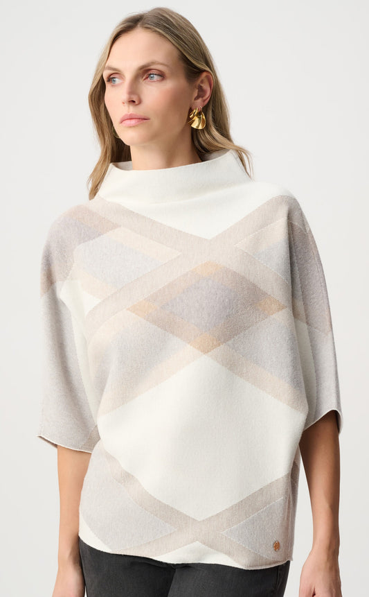 Tricot à col entonnoir brossé en viscose et en nylon à carreaux - Joseph Ribkoff  #263947