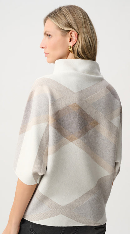 Tricot à col entonnoir brossé en viscose et en nylon à carreaux - Joseph Ribkoff  #263947