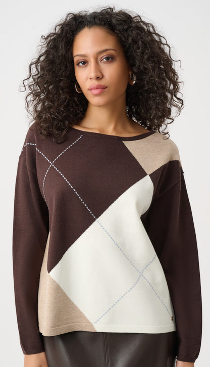 Pull ras-du-cou en tricot de viscose brossée à motif argyle - Joseph Ribkoff #263948