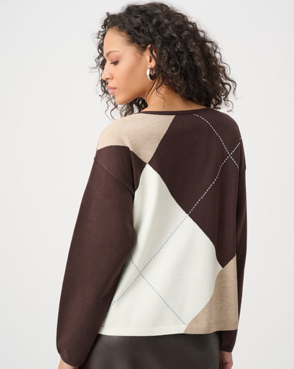 Pull ras-du-cou en tricot de viscose brossée à motif argyle - Joseph Ribkoff #263948