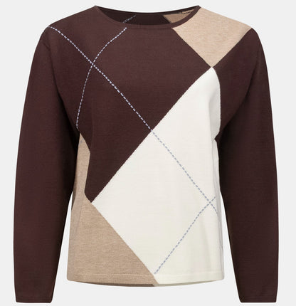 Pull ras-du-cou en tricot de viscose brossée à motif argyle - Joseph Ribkoff #263948