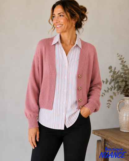 Cardigan en tricot brossé à encolure en V et coupe boxy #263952