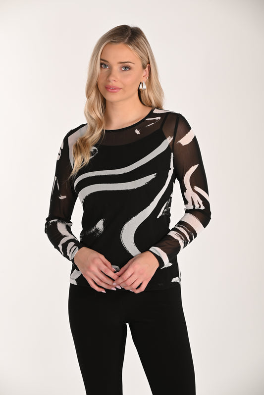 Haut Filet Soyeux à Imprimé Pinceau – Frank Lyman #266327