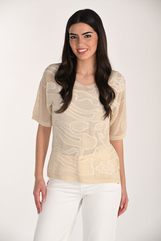 Haut Scintillant à Motif Abstrait Doré – Le Tricot Soyeux Frank Lyman  #266535