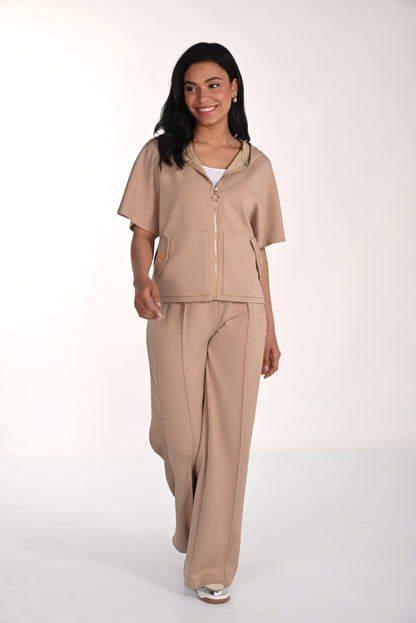 Wide-leg taupe trousers with elasticated waist – Frank Lyman #266547
