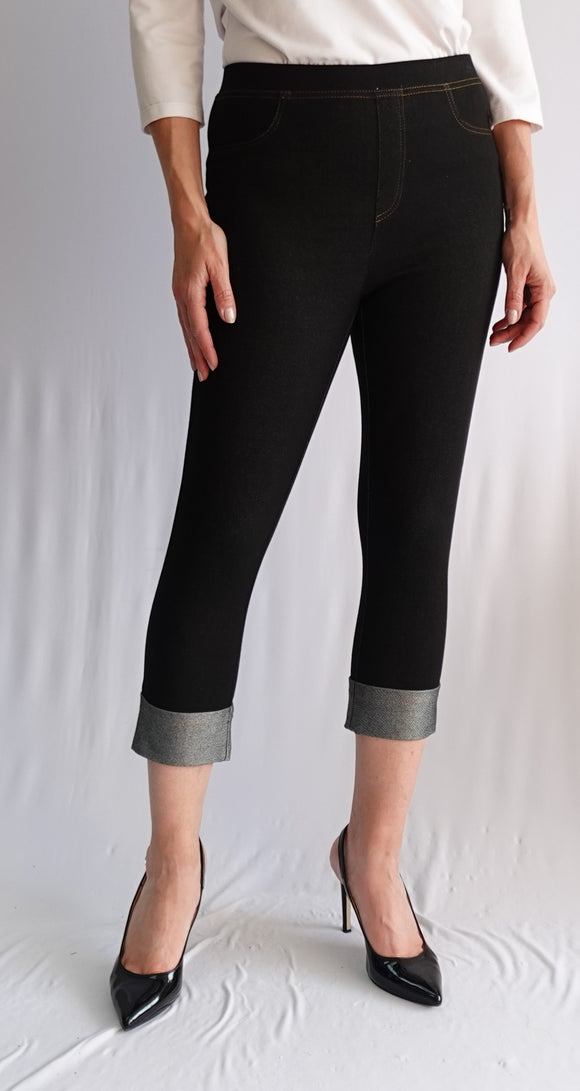 Capri à enfiler en jean tricot doux avec coutures contrastantes SOFT WORKS #75806