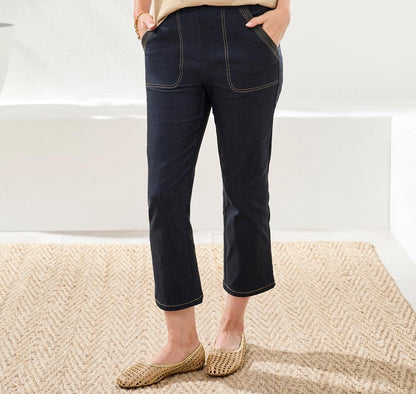 Pull-on Capri pants with decorative pockets – TRIBAL #3031O-8387