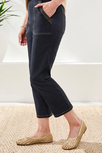 Pull-on Capri pants with decorative pockets – TRIBAL #3031O-8387